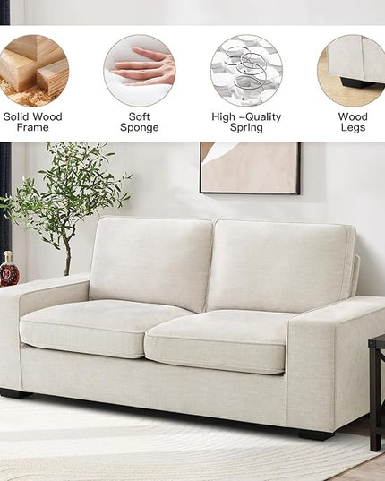 EASELAND 71" Loveseat, Small Chenille Loveseat for Small Spaces, 2-Seater Modern Deep Seat Couch with Removable Back and Cushions, Lounge Sofa for Bedroom with Wood Legs and Fluffy Armrest (Beige) - LeafyLoom