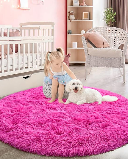 Round Area Rugs for Bedroom (5x5 Feet, Hot Pink) - LeafyLoom