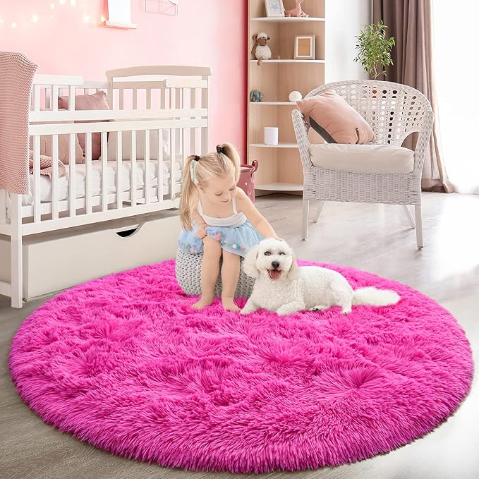 Round Area Rugs for Bedroom (5x5 Feet, Hot Pink) - LeafyLoom
