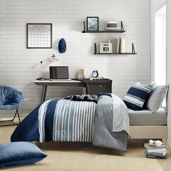 Nautica - Twin XL Comforter Set, Reversible Bedding with Matching Sham, Casual Home Decor, Dorm Room Essentials (Heathered Block Grey, Twin/Twin XL) - LeafyLoom