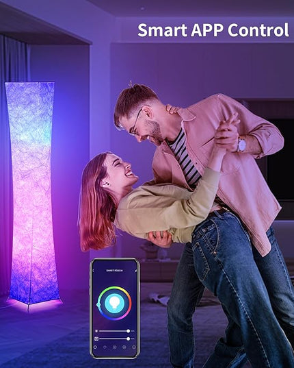 chiphy Floor Lamp, RGB Color Changing Floor Lamps, App Control Work with Alexa, 61" Tall White Column Floor Lamp Dimmable for Living Room, Bedroom, Game Room - LeafyLoom
