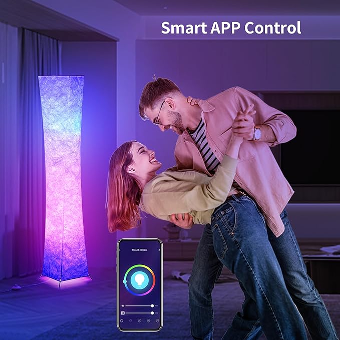 chiphy Floor Lamp, 61" Tall Lamps, 7 Colors Changing and Dimmable RGB LED Bulbs, Remote Control and White Fabric Shade, Cool for Living Room, Bedroom and Play Room - LeafyLoom