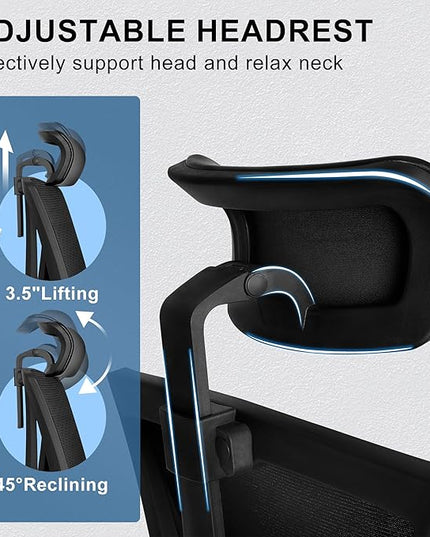 Misolant Ergonomic Office Chair with Footrest, Ergonomic Desk Chair with Adjustable 2D Lumbar Support, High Back Office Chair with Adjustable Headrest, Comfortable Leather Office Chair -Black - LeafyLoom