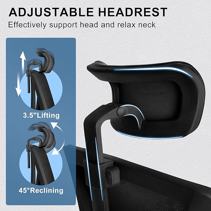 Misolant Ergonomic Office Chair with Footrest, Ergonomic Desk Chair with Adjustable 2D Lumbar Support, High Back Office Chair with Adjustable Headrest, Comfortable Leather Office Chair -Black - LeafyLoom