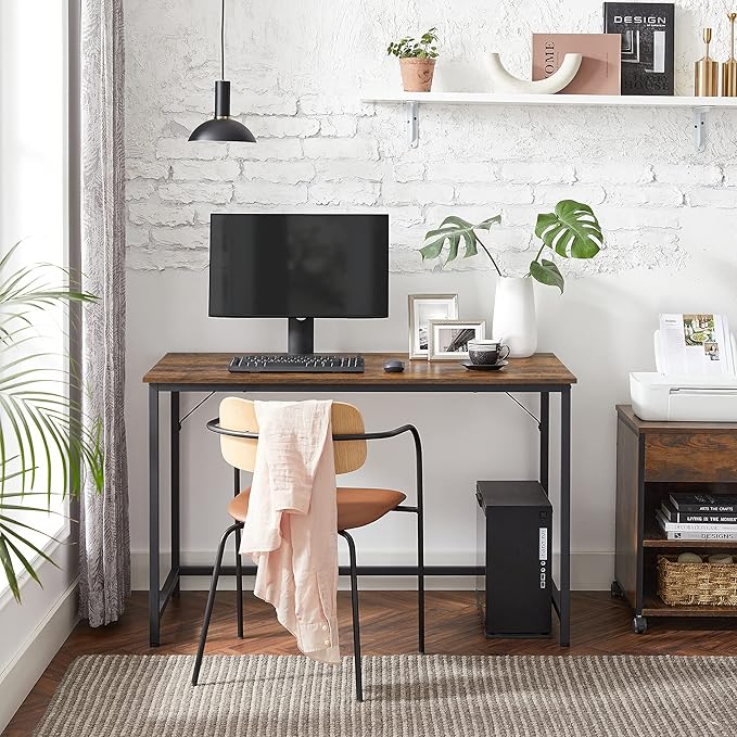 VASAGLE Computer Desk, Gaming Desk, Home Office Desk, for Small Spaces, 23.6 x 47.2 x 29.5 Inches, Industrial Style, Metal Frame, Rustic Brown and Black ULWD039B01 - LeafyLoom