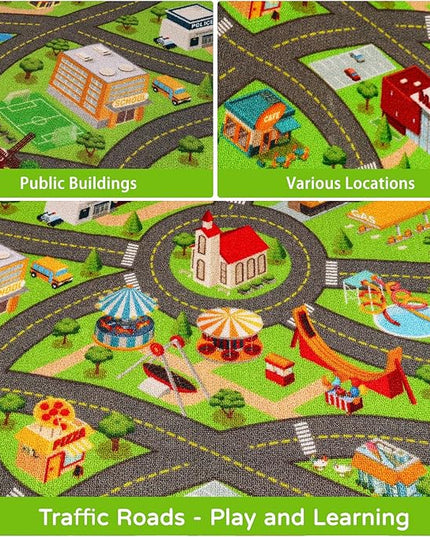 Kids Rugs Traffic Road Carpet for Car City Map Play Rug 3.3'×5' for Playroom Educational Mat Area Rug, Kid Playtime Collection Toddler Car Track Rug Cute Cartoon (City Road B, 39.4×59 in) - LeafyLoom