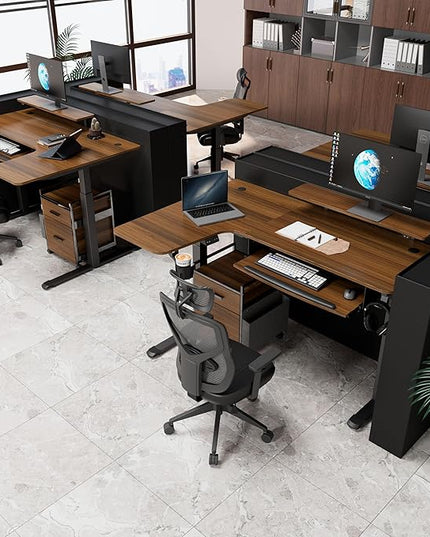 EUREKA ERGONOMIC Standing Desk Electric Adjustable Height (61"x43") Computer Desk with Keyboard Tray Sit Stand Desk L Shaped Desk for Work/Home Office,Dual Motor,Memory Presets,2 USB/RGB,Walnut/Right - LeafyLoom