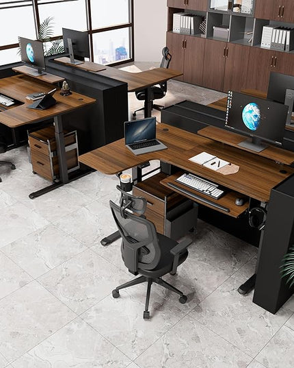EUREKA ERGONOMIC Standing Desk Electric Adjustable Height (61"x43") Computer Desk with Keyboard Tray, Sit Stand Desk L Shaped Desk for Work/Home Office,Dual Motor,Memory Presets,2 USB/RGB,Walnut/Left - LeafyLoom