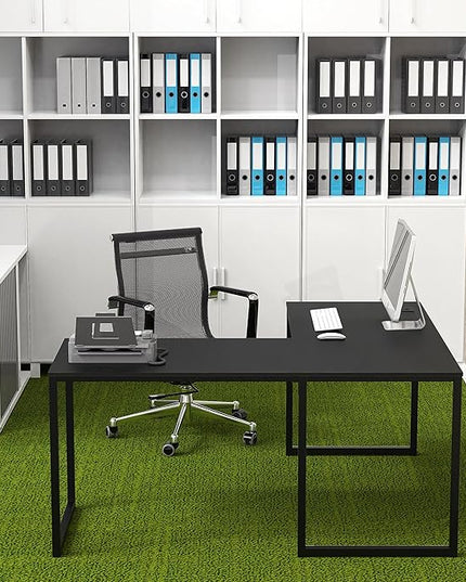 SHW Home Office 55-Inch Large L Shaped Corner Desk, 24" Deep, Black - LeafyLoom