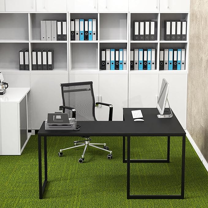 SHW Home Office 55-Inch Large L Shaped Corner Desk, 24" Deep, Black - LeafyLoom