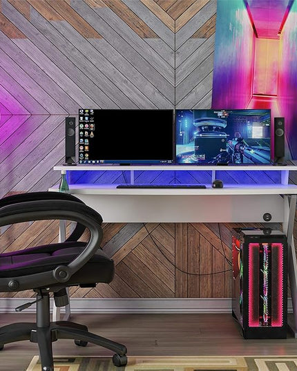 Xtreme Riser, Ergonomic, Home Office, Work Table, Computer, Gaming Room Desk, Monitor Stand, Cup Holder, Headphone Hook, White - LeafyLoom