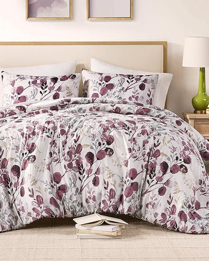 Codi Floral Queen Comforter Set for Womens, Spring Lavender Bedding Sets with Soft Seersucker 3pcs - 1 Flower Comforters and 2 Pillows Case, Lilac Purple - LeafyLoom