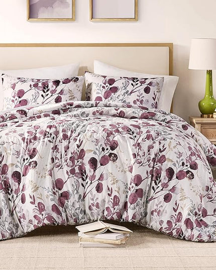 Codi Floral Queen Comforter Set for Womens, Spring Lavender Bedding Sets with Soft Seersucker 3pcs - 1 Flower Comforters and 2 Pillows Case, Lilac Purple - LeafyLoom