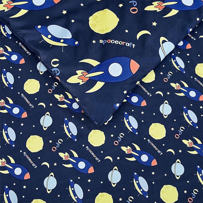 Mooreeke Bed in a Bag for Kids Girls Teens, 7 Pieces Full Size Comforter Bed Set with Shams, Sheet Set, Space Planet Blue Black Soft Microfiber Kids Comforter Bedding Set - LeafyLoom