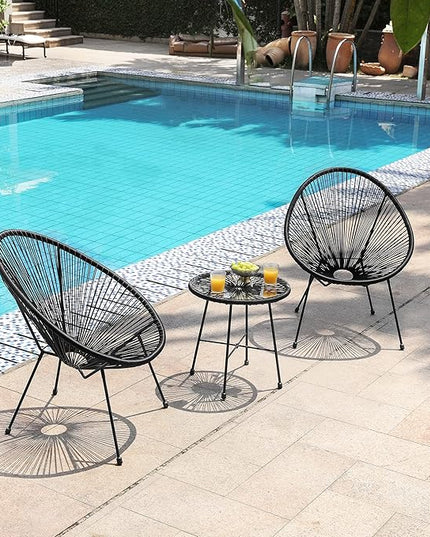 SONGMICS 3-Piece Outdoor Seating Acapulco Chair, Modern Patio Furniture Set, Glass Top Table and 2 Chairs, Indoor and Outdoor Conversation Bistro Set, Ink Black UGGF011B01 - LeafyLoom