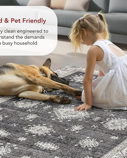 nuLOOM Mollie Machine Washable Traditional Border Ultra Thin Area Rug, 4x6, Charcoal - LeafyLoom