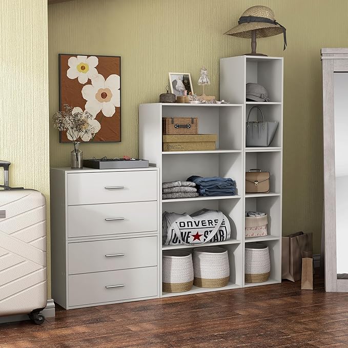 Apexa 3 Cube Storage Organizer Shelves, Stackable Wood Bookcase Fits Cubby Bins for Organization, Dorm Teen Room Decor & Home Office, White - LeafyLoom