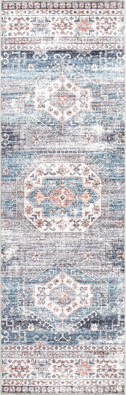 nuLOOM Drina Distressed Machine Washable Ultra Thin Runner Rug, 2' 6" x 8', Blue - LeafyLoom