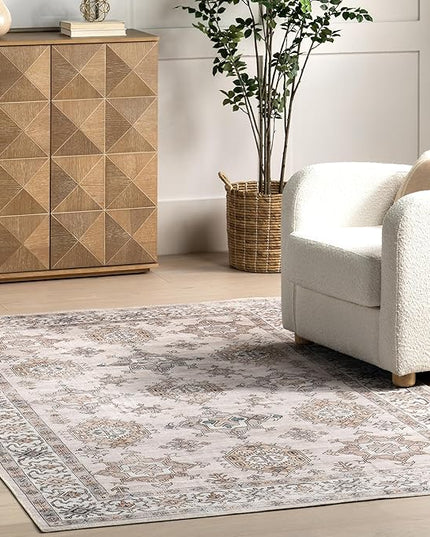 nuLOOM Finley Machine Washable Vintage Distressed Ultra Thin Area Rug, 8' x 10', Ivory - LeafyLoom