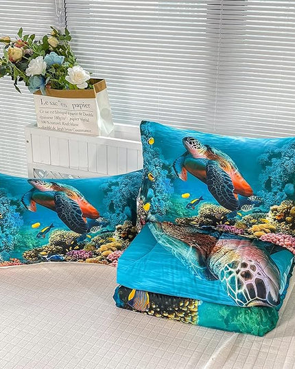 CVHOUSE Sea Turtle Bedding Set,Sea Turtle Comforter Twin,Ocean Beach Comforter Set for Boys Kids Girls,Ocean Quilt Set with 1 Comforter and 2 Pillow Cases - LeafyLoom