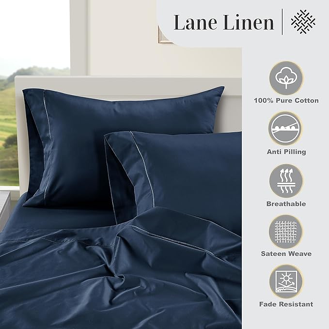 LANE LINEN Split King Sheets for Adjustable Beds - 1000 Thread Count 5 Piece Sheets Set, 100% Egyptian Cotton, Sateen Weave, Cool Breathable & Soft, 2 Fitted Fits Upto 16" Deep Pockets - Estate Blue - LeafyLoom