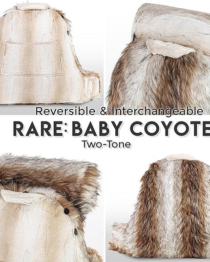 Husband Pillow XXL Rare Baby Coyote Fabulous Faux Fur Backrest, 2-Tone Reversible Double Sided Reading & Bed Rest Pillow with Arms & Neck Roll, Adjustable Memory Foam - Sit Up Extremely Comfy - LeafyLoom