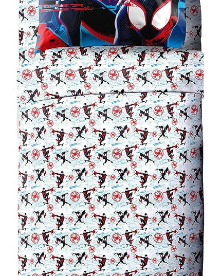 Marvel Spiderman Across The Spider-Verse Glitch 5 Piece Twin Size Bed Set - includes Comforter & Sheet Set Bedding - Super Soft Fade Resistant Microfiber (Official Product) - LeafyLoom