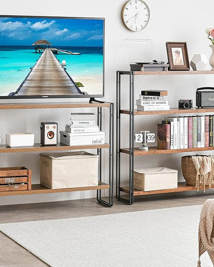 Bookshelf,4-Tier Industrial Bookcase,Rustic Wood and Metal Open Display Book Shelves Home Office,Bedroom Standing Shelf Unit,Horizontal Kitchen Shelf Organizer,Bathroom Storage Rack Mid Century 47in - LeafyLoom