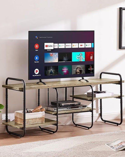 VECELO, Entertainment Center/Media Console Table with Adjustable Storage Shelves for Living Room/Bedroom, 55 inch TV Stand, Grey - LeafyLoom