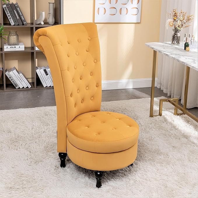 Mustard Yellow Velvet Accent Chair with Storage and Luxurious Upholstery, Retro Design and Versatile Usage for Livingroom, Bedroom, Lounge and Office - LeafyLoom