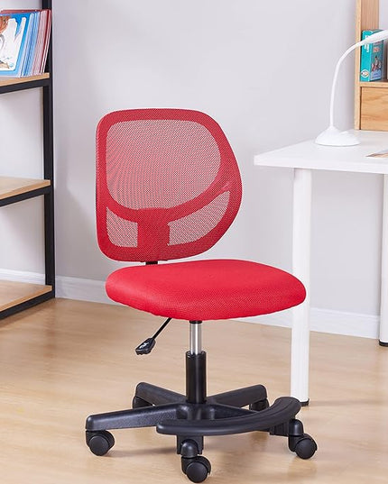 Amazon Basics Kids Adjustable Mesh Low-Back Swivel Study Desk Chair with Footrest, Red - LeafyLoom
