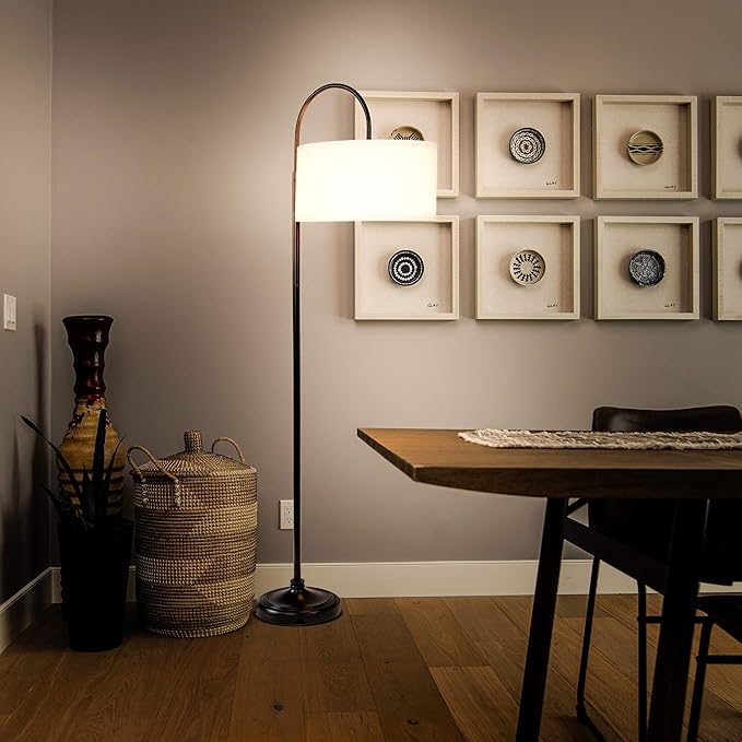 Brightech Nora Bright Arc Tall Lamp, Contemporary LED Floor Lamp, Standing Lamp for Living Rooms & Offices, Mid-Century Modern Standing Lamp with Heavy Base for Bedroom - Black - LeafyLoom