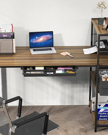 SHW 46-Inch Mission Desk with Side Shelf, 24" Deep, Walnut - LeafyLoom