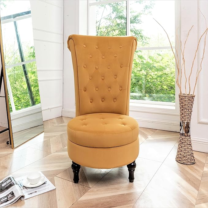 Mustard Yellow Velvet Accent Chair with Storage and Luxurious Upholstery, Retro Design and Versatile Usage for Livingroom, Bedroom, Lounge and Office - LeafyLoom