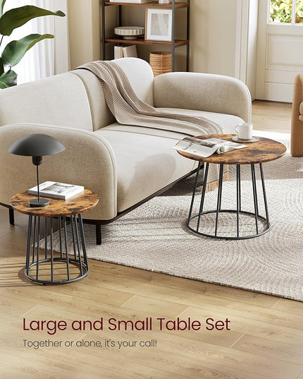 VASAGLE Round Coffee Tables, Set of 2, Modern Circle Side Tables with Steel Frame, for Living Room, Bedroom, Rustic Brown ULCT045K01 - LeafyLoom