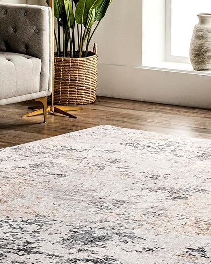 nuLOOM Danae Abstract 2x6 Machine Washable Runner Rug for Living Room Bedroom Dining Room Entryway Hallway Kitchen, Ivory/Grey - LeafyLoom