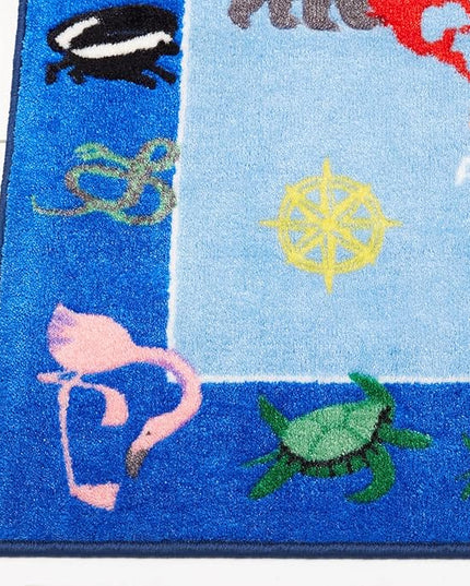 Eric Carle Elementary World Map Kids Machine Washable Area Rug Blue/Red, 6'6"x9'5" - LeafyLoom