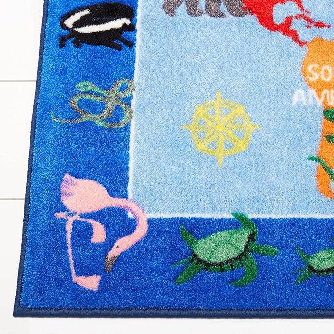 Eric Carle Elementary World Map Kids Machine Washable Area Rug Blue/Red, 6'6"x9'5" - LeafyLoom