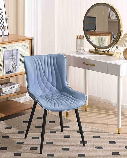 YOUTASTE Dining Chairs Set of 2 Upholstered Mid Century Modern Kitchen Dining Room Chairs Armless Faux Leather Accent Chairs Metal Vanity Lounge Chair with Back for Living Room Bedrooms,Blue - LeafyLoom