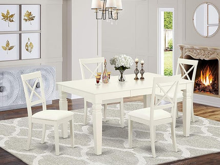East West Furniture WEBO5-LWH-LC 5 Piece Set Includes a Rectangle Dining Room Table with Butterfly Leaf and 4 Faux Leather Upholstered Kitchen Chairs, 42x60 Inch, Linen White - LeafyLoom