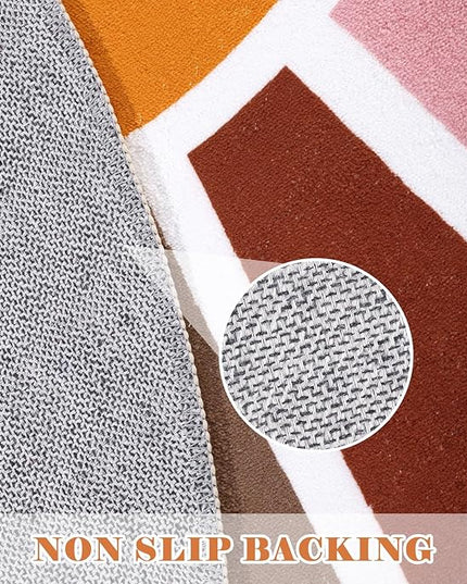 Topotdor Sun Rainbow Round Rug 4ft Boho Kids Nursery Rug, Colorful Washable Area Rug Ultra Soft Circle Classroom Rug Non-Slip for Bedroom Living Room Playroom Decor, Pink - LeafyLoom