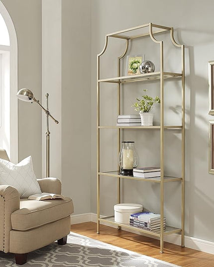Crosley Furniture Aimee Etagere Bookcase - Gold and Glass - LeafyLoom