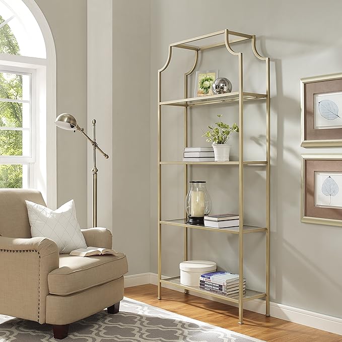 Crosley Furniture Aimee Etagere Bookcase - Gold and Glass - LeafyLoom