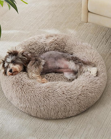 Calming Dog Bed & Cat Bed, Anti-Anxiety Donut Cuddler Warming Cozy Soft Round Bed, Fluffy Faux Fur Plush Cushion bed for Small Medium Dogs and Cats (20"/24"/27"/30") WESTERNHOME