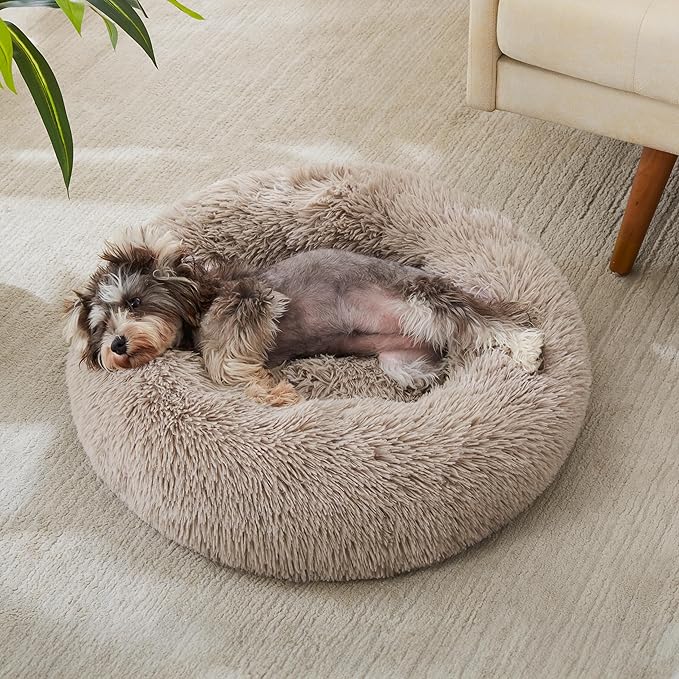 Calming Dog Bed & Cat Bed, Anti-Anxiety Donut Cuddler Warming Cozy Soft Round Bed, Fluffy Faux Fur Plush Cushion bed for Small Medium Dogs and Cats (20"/24"/27"/30") WESTERNHOME