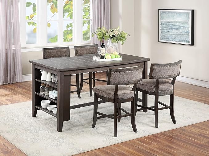NicBex 60Inch Rectangular Dining Table,Counter Height Kitchen Table with Solid Wood Tabletop and Storage Shelves for 4 to 6,Dining Room Table for Kitchen,Dining Living Room,Easy Clean,Espresso - LeafyLoom