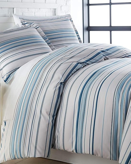 Southshore Fine Living, Inc. 3-Piece Oversized King Comforter Set, Down Alternative All-Season Comforter with Matching Shams, Striped Bedspread for King or Cal King Beds, Coastal Stripes Blue - LeafyLoom