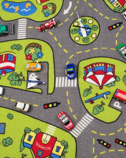 Large Kids Carpet Playmat Rug 52 x 32 with Non-Slip Backing, City Life Play Mat for Playing with Car Toy, Game Area for Baby Toddler Kid Child Educational Learn Road Traffic in Bedroom, Classroom - LeafyLoom