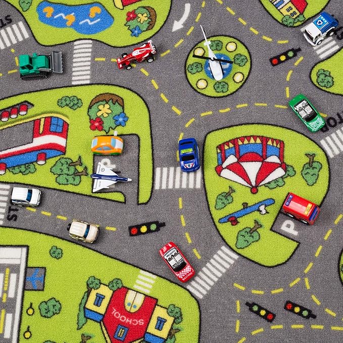 Large Kids Carpet Playmat Rug 52 x 32 with Non-Slip Backing, City Life Play Mat for Playing with Car Toy, Game Area for Baby Toddler Kid Child Educational Learn Road Traffic in Bedroom, Classroom - LeafyLoom