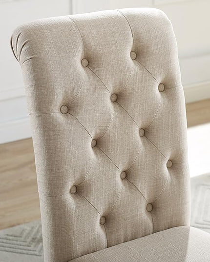 Roundhill Furniture Leviton Solid Wood Tufted Asons Dining Chairs, Set of 2, Tan - LeafyLoom